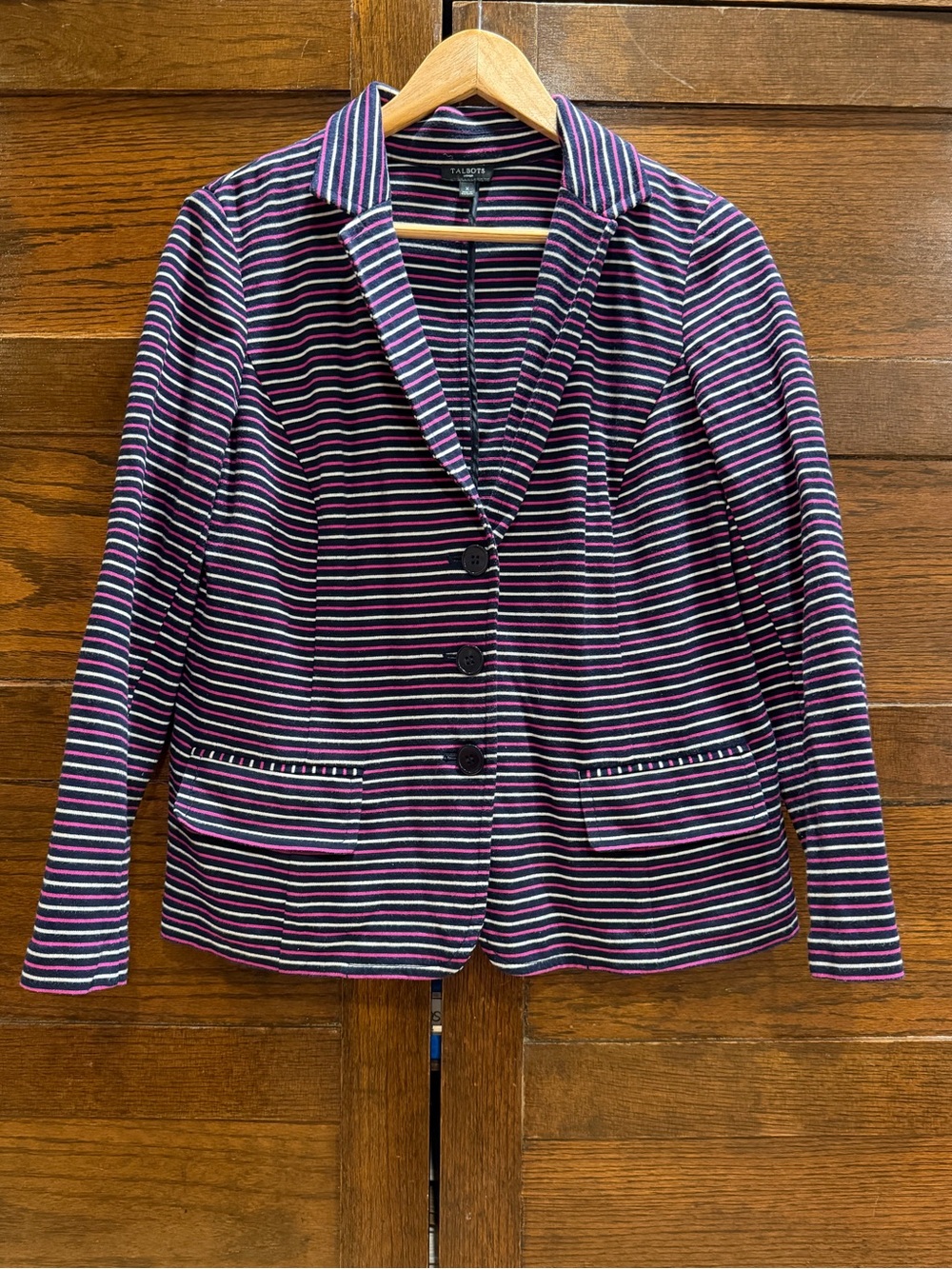 Talbots X Striped Knit unstructured  stretch Blazer coat office pink navy
